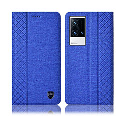 Custodia Portafoglio In stoffa con Supporto H12P per Vivo iQOO 8 Pro 5G Blu