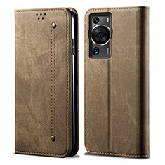 Custodia Portafoglio In stoffa con Supporto per Huawei P60 Khaki