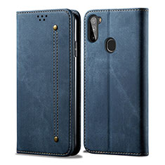 Custodia Portafoglio In stoffa con Supporto per Samsung Galaxy A11 Blu