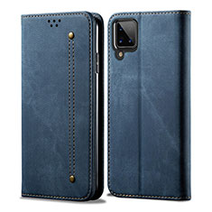 Custodia Portafoglio In stoffa con Supporto per Samsung Galaxy F12 Blu