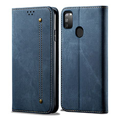 Custodia Portafoglio In stoffa con Supporto per Samsung Galaxy M21 Blu