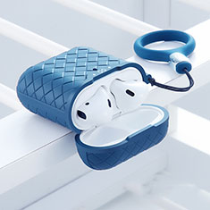 Custodia Portatile con Moschettone per AirPods Custodia di Ricarica C04 Blu