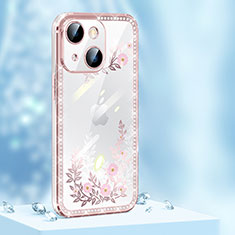 Custodia Silicone Cover Morbida Bling-Bling AT1 per Apple iPhone 13 Oro Rosa
