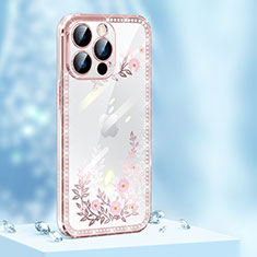 Custodia Silicone Cover Morbida Bling-Bling AT1 per Apple iPhone 13 Pro Oro Rosa