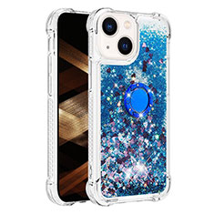 Custodia Silicone Cover Morbida Bling-Bling con Anello Supporto S01 per Apple iPhone 13 Blu