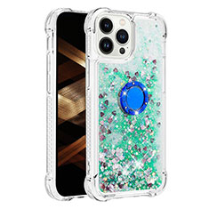 Custodia Silicone Cover Morbida Bling-Bling con Anello Supporto S01 per Apple iPhone 13 Pro Max Verde