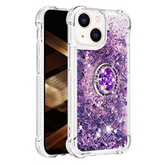 Custodia Silicone Cover Morbida Bling-Bling con Anello Supporto S01 per Apple iPhone 14 Plus Viola