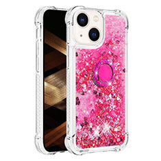 Custodia Silicone Cover Morbida Bling-Bling con Anello Supporto S01 per Apple iPhone 14 Rosa Caldo