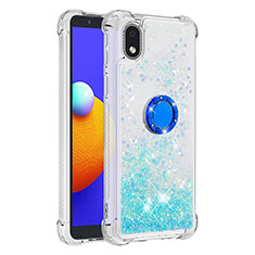 Custodia Silicone Cover Morbida Bling-Bling con Anello Supporto S01 per Samsung Galaxy A01 Core Cielo Blu