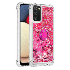 Custodia Silicone Cover Morbida Bling-Bling con Anello Supporto S01 per Samsung Galaxy A02s Rosa Caldo