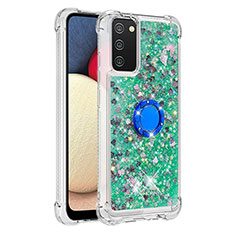 Custodia Silicone Cover Morbida Bling-Bling con Anello Supporto S01 per Samsung Galaxy A02s Verde