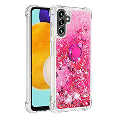 Custodia Silicone Cover Morbida Bling-Bling con Anello Supporto S01 per Samsung Galaxy A04s Rosa Caldo