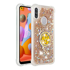 Custodia Silicone Cover Morbida Bling-Bling con Anello Supporto S01 per Samsung Galaxy A11 Oro