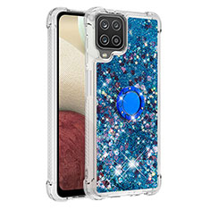 Custodia Silicone Cover Morbida Bling-Bling con Anello Supporto S01 per Samsung Galaxy A12 Nacho Blu