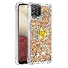 Custodia Silicone Cover Morbida Bling-Bling con Anello Supporto S01 per Samsung Galaxy A12 Nacho Oro