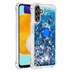 Custodia Silicone Cover Morbida Bling-Bling con Anello Supporto S01 per Samsung Galaxy A13 5G Blu