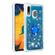 Custodia Silicone Cover Morbida Bling-Bling con Anello Supporto S01 per Samsung Galaxy A20 Blu