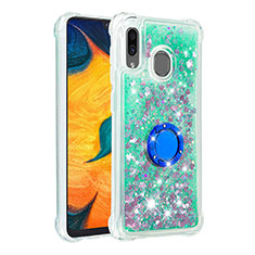 Custodia Silicone Cover Morbida Bling-Bling con Anello Supporto S01 per Samsung Galaxy A20 Verde