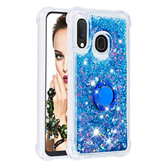 Custodia Silicone Cover Morbida Bling-Bling con Anello Supporto S01 per Samsung Galaxy A20e Blu