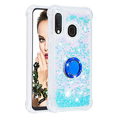 Custodia Silicone Cover Morbida Bling-Bling con Anello Supporto S01 per Samsung Galaxy A20e Cielo Blu