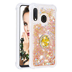 Custodia Silicone Cover Morbida Bling-Bling con Anello Supporto S01 per Samsung Galaxy A20e Oro