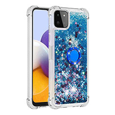 Custodia Silicone Cover Morbida Bling-Bling con Anello Supporto S01 per Samsung Galaxy A22 5G Blu
