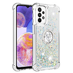 Custodia Silicone Cover Morbida Bling-Bling con Anello Supporto S01 per Samsung Galaxy A23 5G Argento