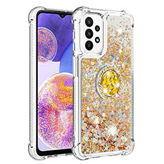 Custodia Silicone Cover Morbida Bling-Bling con Anello Supporto S01 per Samsung Galaxy A23 5G Oro