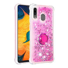 Custodia Silicone Cover Morbida Bling-Bling con Anello Supporto S01 per Samsung Galaxy A30 Rosa Caldo