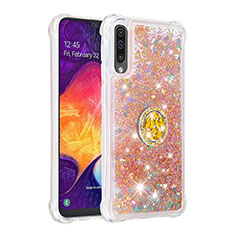 Custodia Silicone Cover Morbida Bling-Bling con Anello Supporto S01 per Samsung Galaxy A30S Oro