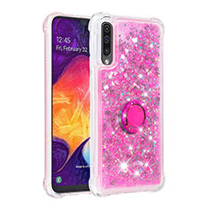 Custodia Silicone Cover Morbida Bling-Bling con Anello Supporto S01 per Samsung Galaxy A30S Rosa Caldo
