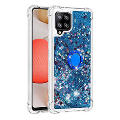 Custodia Silicone Cover Morbida Bling-Bling con Anello Supporto S01 per Samsung Galaxy A42 5G Blu