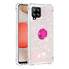 Custodia Silicone Cover Morbida Bling-Bling con Anello Supporto S01 per Samsung Galaxy A42 5G Rosa