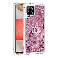 Custodia Silicone Cover Morbida Bling-Bling con Anello Supporto S01 per Samsung Galaxy A42 5G Rosso