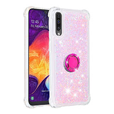 Custodia Silicone Cover Morbida Bling-Bling con Anello Supporto S01 per Samsung Galaxy A50 Rosa