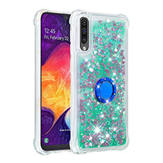 Custodia Silicone Cover Morbida Bling-Bling con Anello Supporto S01 per Samsung Galaxy A50 Verde