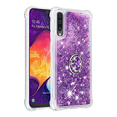 Custodia Silicone Cover Morbida Bling-Bling con Anello Supporto S01 per Samsung Galaxy A50 Viola