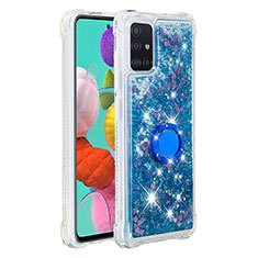 Custodia Silicone Cover Morbida Bling-Bling con Anello Supporto S01 per Samsung Galaxy A51 4G Blu