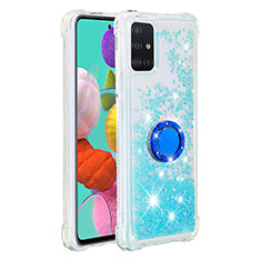 Custodia Silicone Cover Morbida Bling-Bling con Anello Supporto S01 per Samsung Galaxy A51 4G Cielo Blu