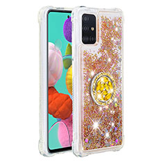 Custodia Silicone Cover Morbida Bling-Bling con Anello Supporto S01 per Samsung Galaxy A51 4G Oro