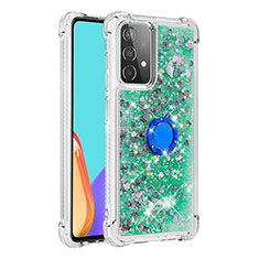 Custodia Silicone Cover Morbida Bling-Bling con Anello Supporto S01 per Samsung Galaxy A52 5G Oro