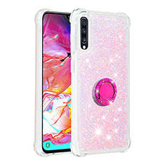 Custodia Silicone Cover Morbida Bling-Bling con Anello Supporto S01 per Samsung Galaxy A70 Rosa