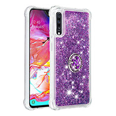 Custodia Silicone Cover Morbida Bling-Bling con Anello Supporto S01 per Samsung Galaxy A70 Viola