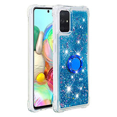 Custodia Silicone Cover Morbida Bling-Bling con Anello Supporto S01 per Samsung Galaxy A71 4G A715 Blu