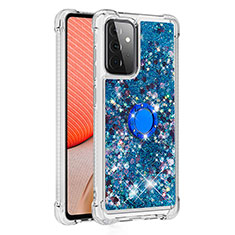 Custodia Silicone Cover Morbida Bling-Bling con Anello Supporto S01 per Samsung Galaxy A72 5G Blu