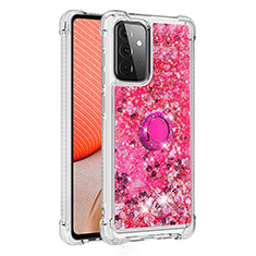 Custodia Silicone Cover Morbida Bling-Bling con Anello Supporto S01 per Samsung Galaxy A72 5G Rosa Caldo