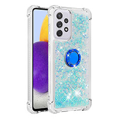 Custodia Silicone Cover Morbida Bling-Bling con Anello Supporto S01 per Samsung Galaxy A73 5G Ciano