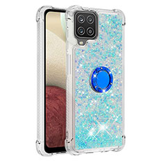 Custodia Silicone Cover Morbida Bling-Bling con Anello Supporto S01 per Samsung Galaxy F12 Cielo Blu