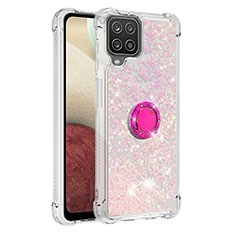 Custodia Silicone Cover Morbida Bling-Bling con Anello Supporto S01 per Samsung Galaxy F12 Rosa