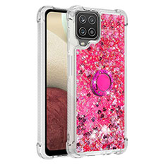 Custodia Silicone Cover Morbida Bling-Bling con Anello Supporto S01 per Samsung Galaxy F12 Rosa Caldo